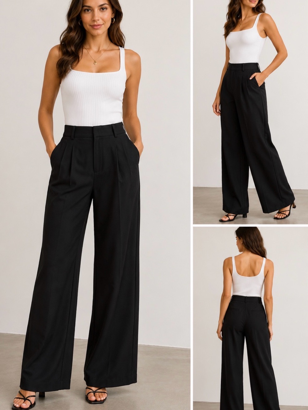 WAYF Black Pleated Wide Leg Trousers Pants Size XS High Rise Workwear
